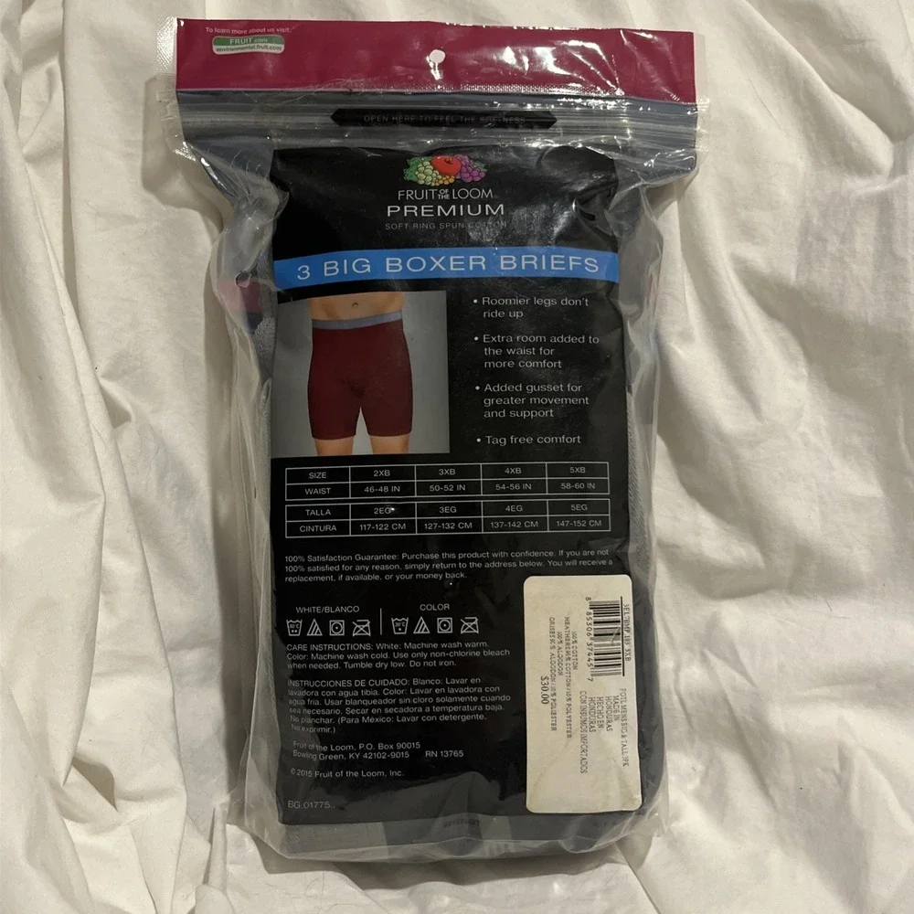 Fruit of the Loom Premium Big Boxer Briefs Men 3XB Grey/Blk Cotton 3 Pack NEW